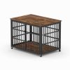 Furniture style dog crate wrought iron frame door with side openings, Rustic Brown, 38.4''W x 27.7''D x 30.2''H.